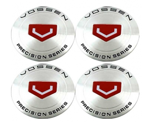 Наклейки на диски Vossen 64 мм серебро + красн металлические 4 шт