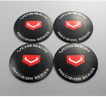 Наклейки на диски Vossen 64 мм черные + красн металлические 4 шт
