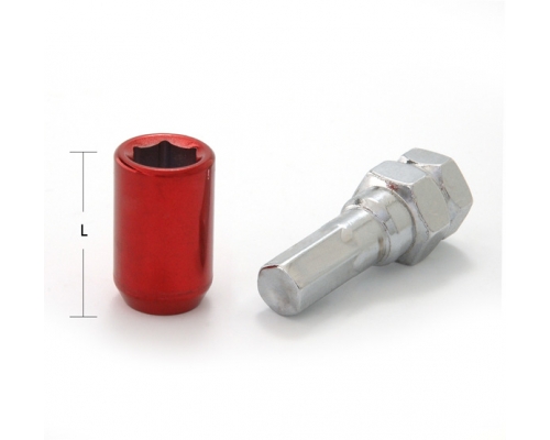 Гайка колесная 12*1,25 L-32 blister 20+1 ключ под шестигранник, спец. внутр.Хром, красный Гайка колесная 12*1,25 L-32 blister 20+1 ключ под шестигранник, спец. внутр.Хром, красный
