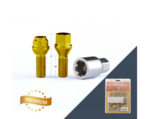 Болт колесный 14*1,5 L-27 конус (16+4 секретки + ключ 17)GOLD Болт колесный 14*1,5 L-27 конус (16+4 секретки + ключ 17)GOLD